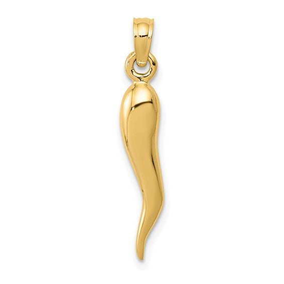 14k 3D Italian Horn Charm, size 25 x 5 mm , with Bail
