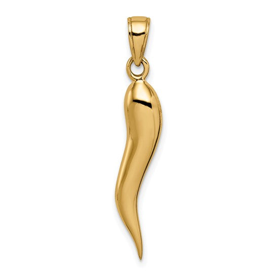 14k 3D Italian Horn Charm, size 30 x 5 mm , with Bail