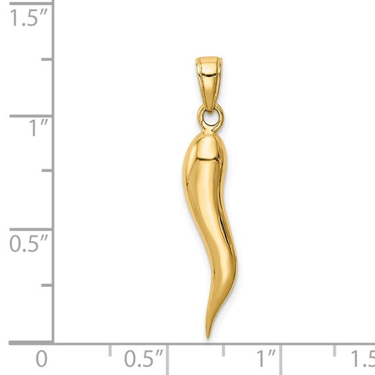 14k 3D Italian Horn Charm, size 30 x 5 mm , with Bail