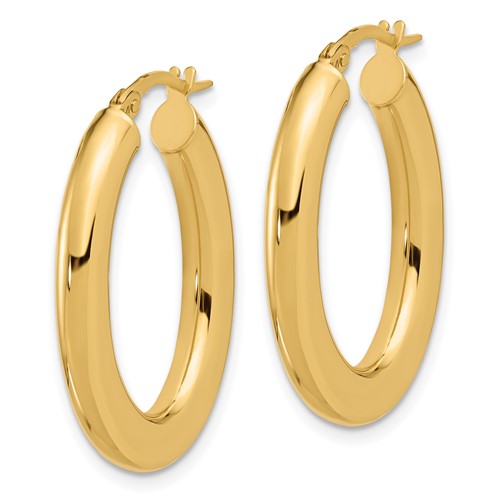 14K Yellow Gold Hallow Tube Oval Hoop Earrings