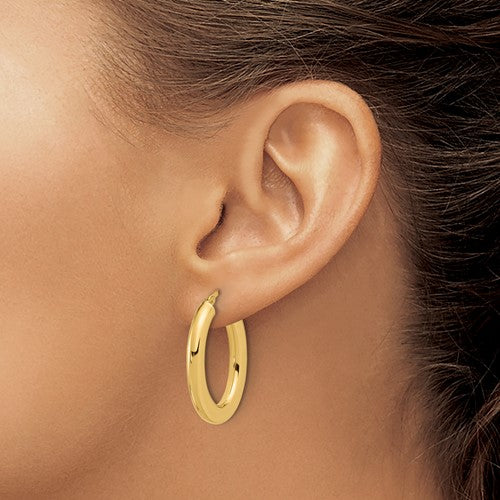 14K Yellow Gold Hallow Tube Oval Hoop Earrings