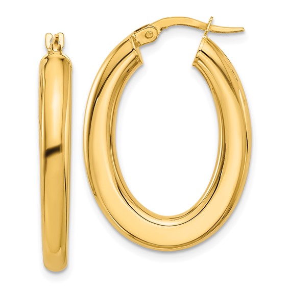 14K Yellow Gold Hallow Tube Oval Hoop Earrings