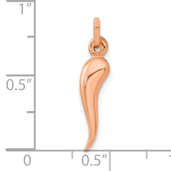 14k Rose Gold 3D Italian Horn Charm, size 25 x 5 mm