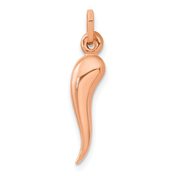 14k Rose Gold 3D Italian Horn Charm, size 25 x 5 mm