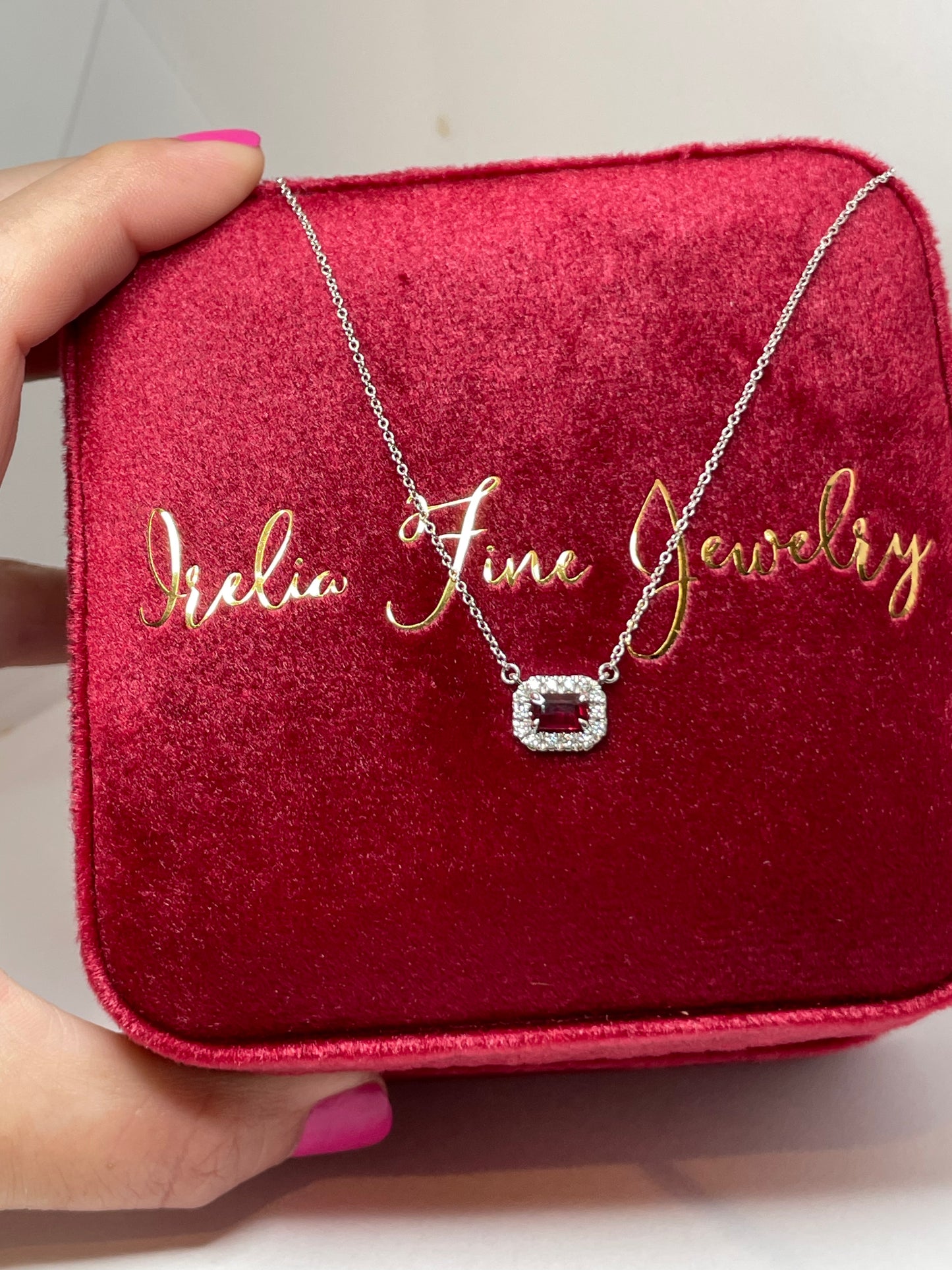 14K Yellow Gold Lab Grown Ruby Size 6x4 mm & 1/5 CTW Natural Diamond, 18" Necklace