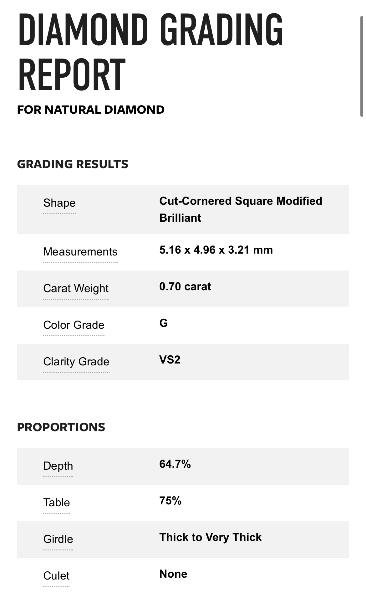 .70 carat Radiant Cut Color G, Clarity VS2 GIA Certified 1182944369