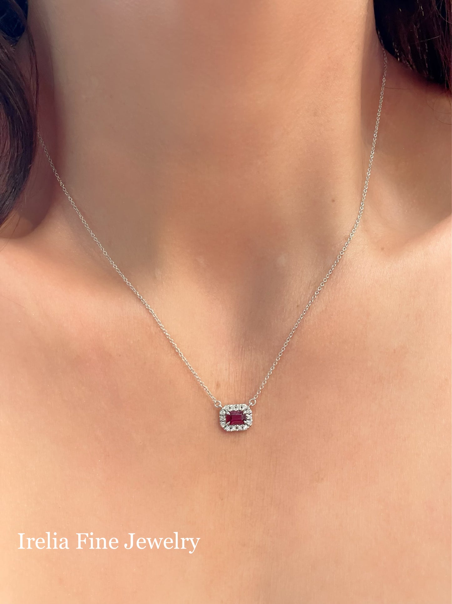 14K Yellow Gold Lab Grown Ruby Size 6x4 mm & 1/5 CTW Natural Diamond, 18" Necklace