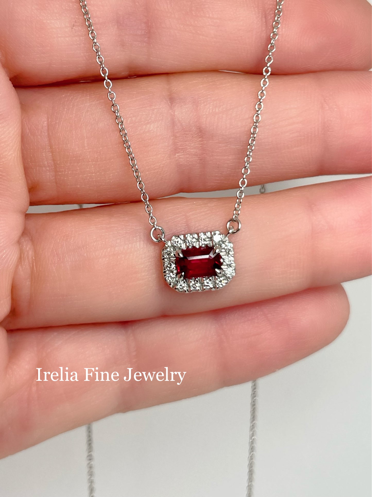 14K Yellow Gold Lab Grown Ruby Size 6x4 mm & 1/5 CTW Natural Diamond, 18" Necklace