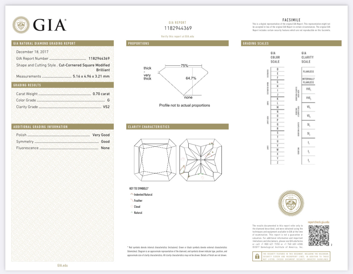 .70 carat Radiant Cut Color G, Clarity VS2 GIA Certified 1182944369