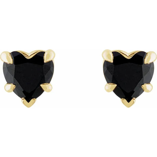 14K Yellow Gold Heart Black Onyx Stud Earrings