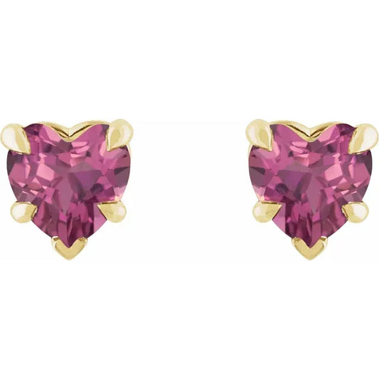 14K Yellow Natural Pink Tourmaline Stud Earring