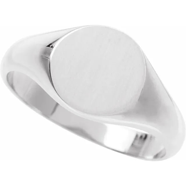 14K White Gold Round Signet Ring , Ring Size 7