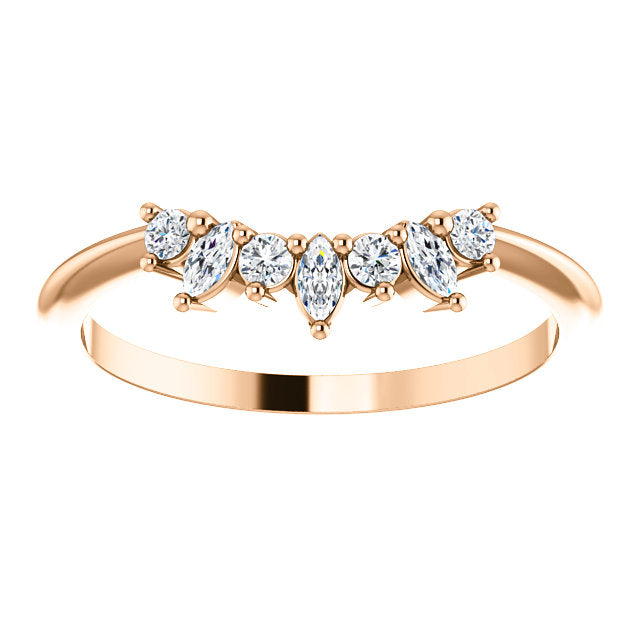 14K Gold 1/6 Carat Natural Diamond Petite Marquis Contoured Band