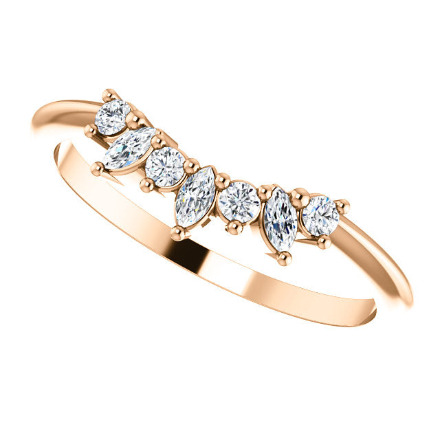 14K Gold 1/6 Carat Natural Diamond Petite Marquis Contoured Band