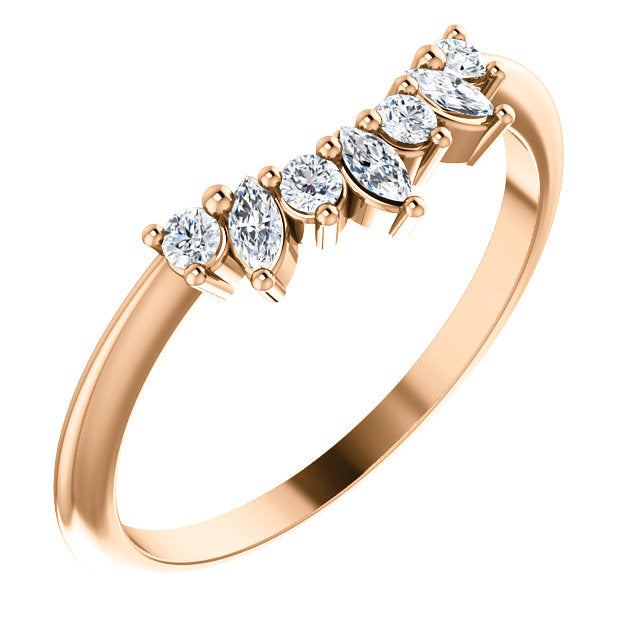 14K Gold 1/6 Carat Natural Diamond Petite Marquis Contoured Band