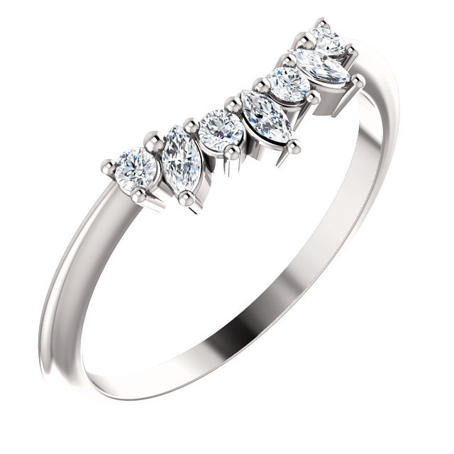 14K Gold 1/6 Carat Natural Diamond Petite Marquis Contoured Band