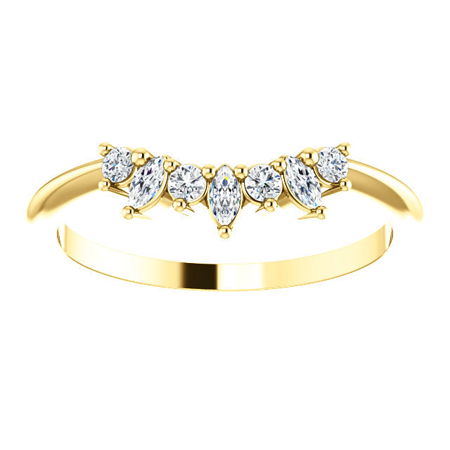 14K Gold 1/6 Carat Natural Diamond Petite Marquis Contoured Band