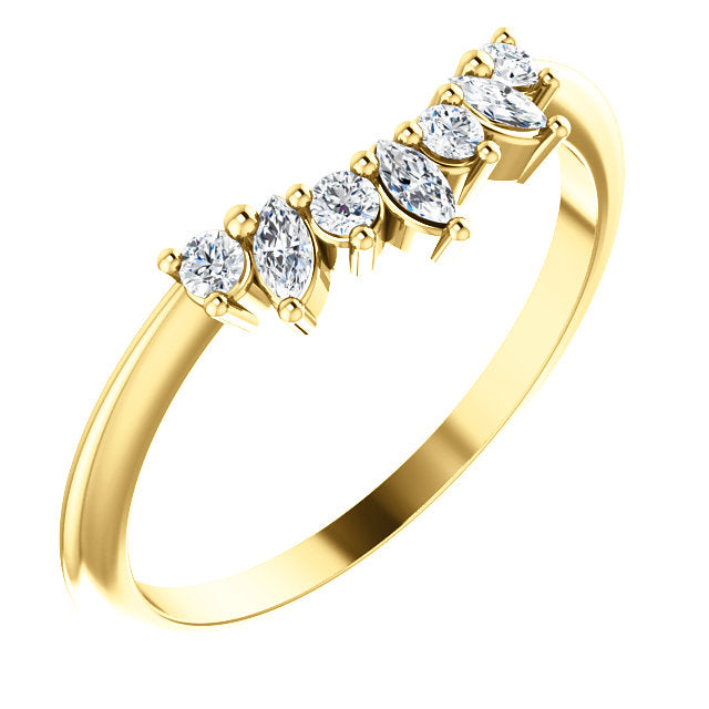 14K Gold 1/6 Carat Natural Diamond Petite Marquis Contoured Band