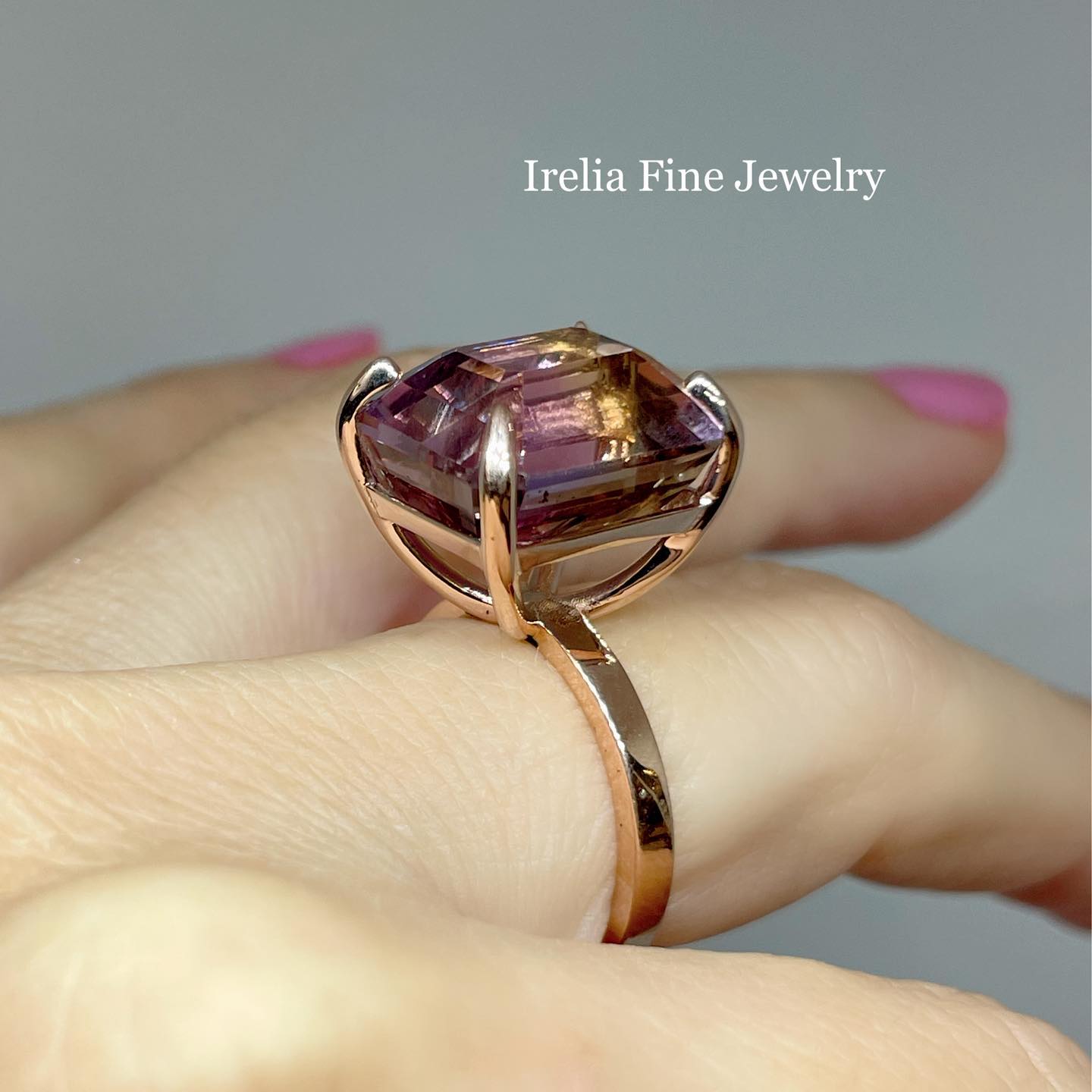 Custom 14k Rose Gold Solitaire Ring - Ametrine Gemstone Provided by Client