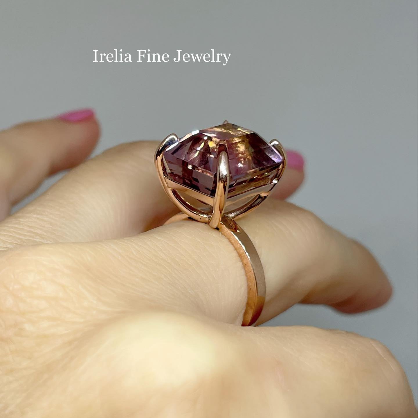 Custom 14k Rose Gold Solitaire Ring - Ametrine Gemstone Provided by Client