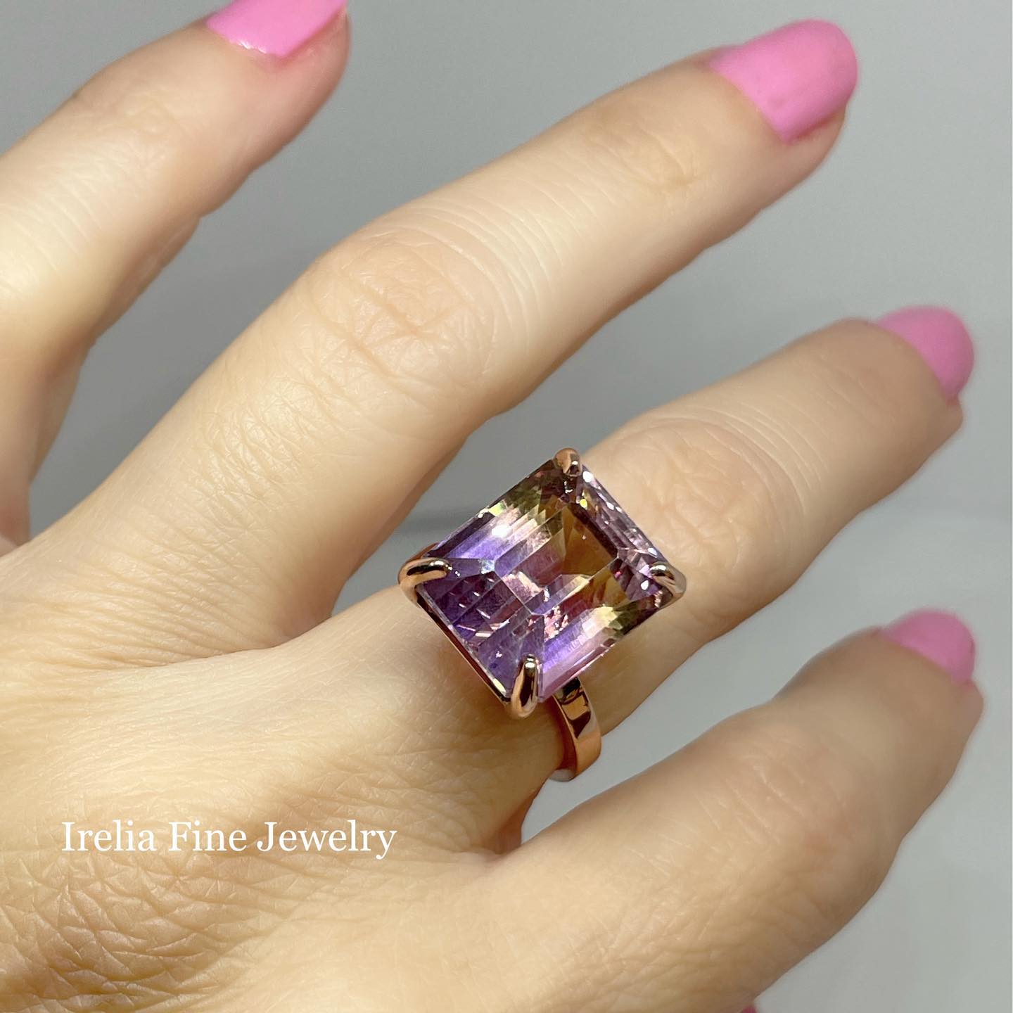 Custom 14k Rose Gold Solitaire Ring - Ametrine Gemstone Provided by Client