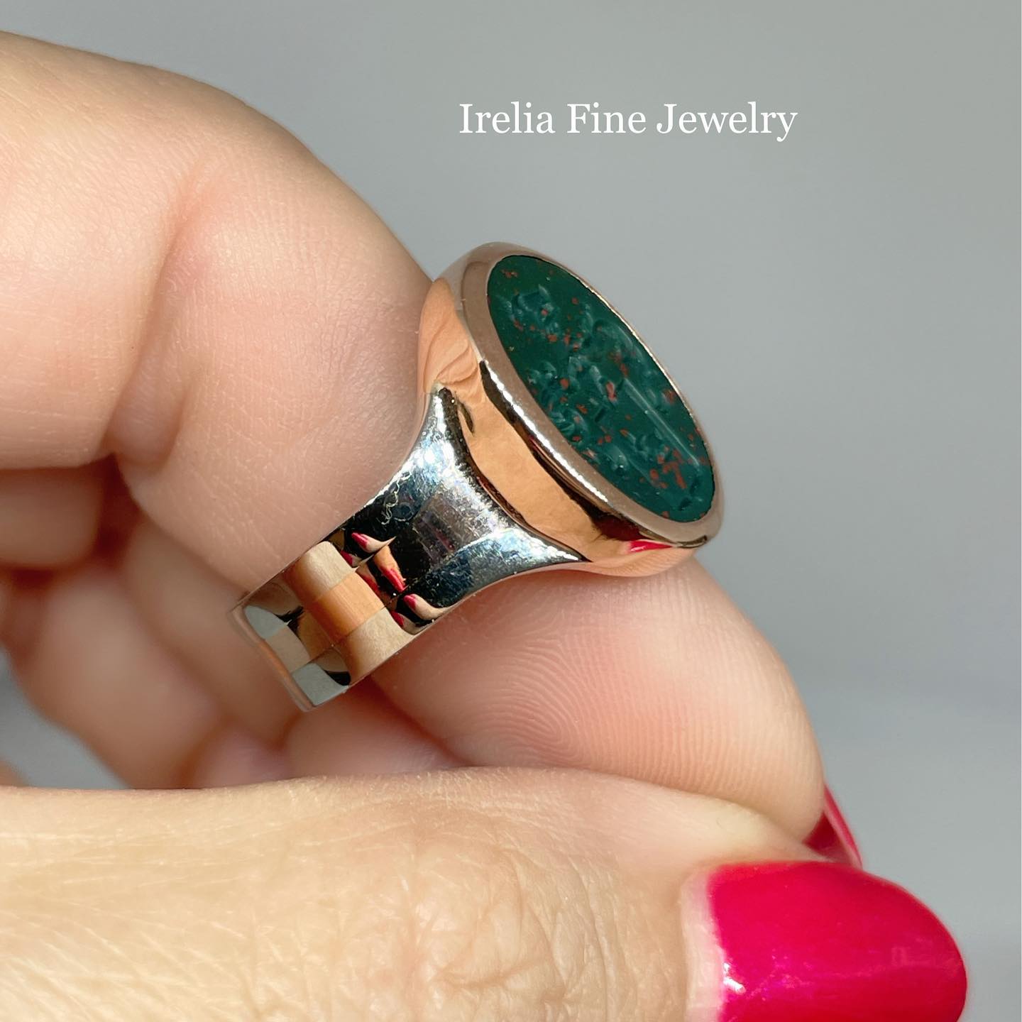 Custom Two-Tone Signet Ring in 14k Rose Gold & Platinum - Family Crest Stone Provided By Client