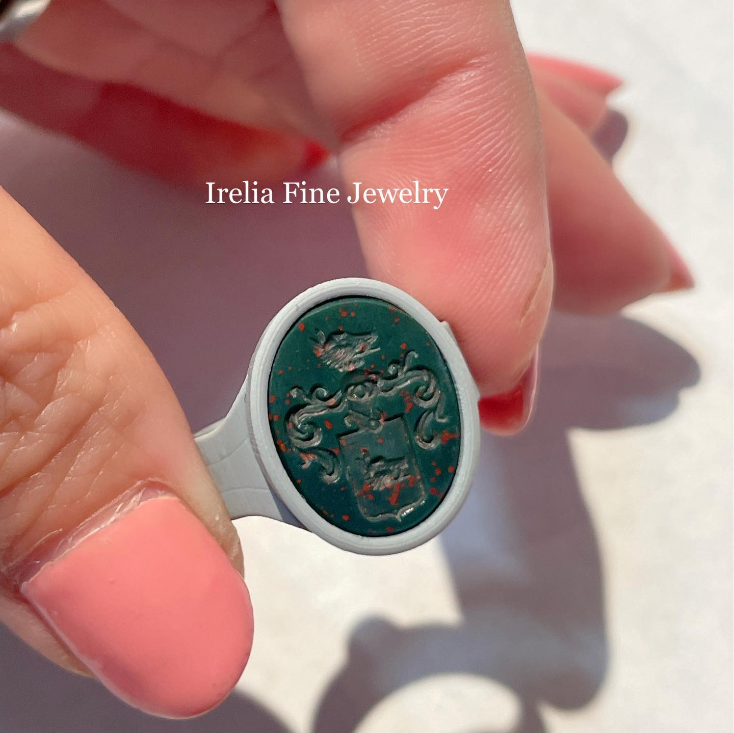 Custom Two-Tone Signet Ring in 14k Rose Gold & Platinum - Family Crest Stone Provided By Client