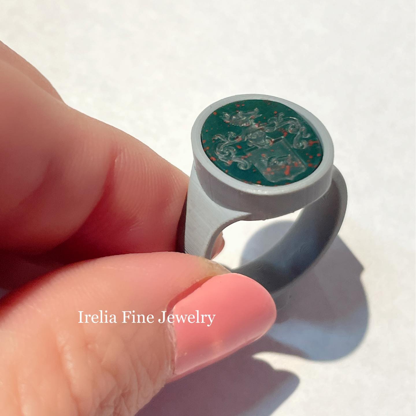 Custom Two-Tone Signet Ring in 14k Rose Gold & Platinum - Family Crest Stone Provided By Client