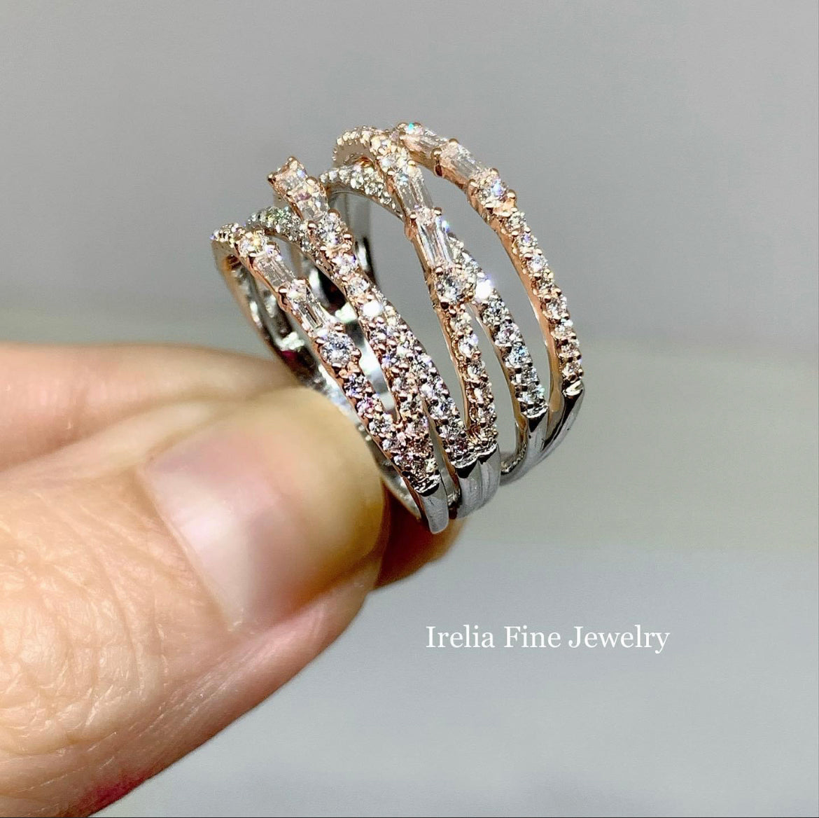 14K White & Rose Gold 1 CTW Diamond Overlapping , Negative Space Ring, Size 7