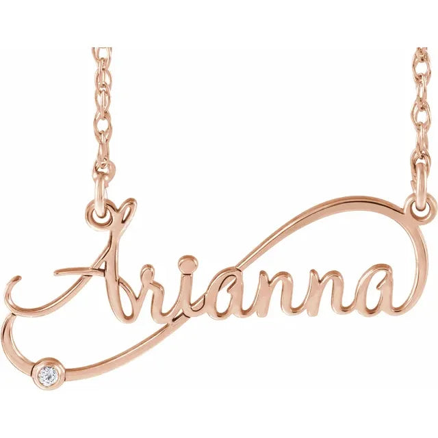 14K Yellow .015 CTW Diamond Infinity-Inspired Script Nameplate Necklace