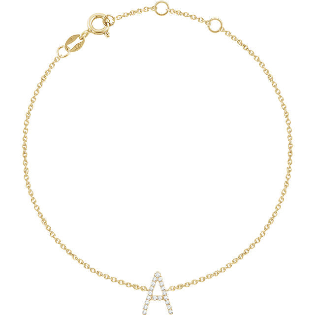 14k Yellow Gold Natural  Diamond Initial Bracelet