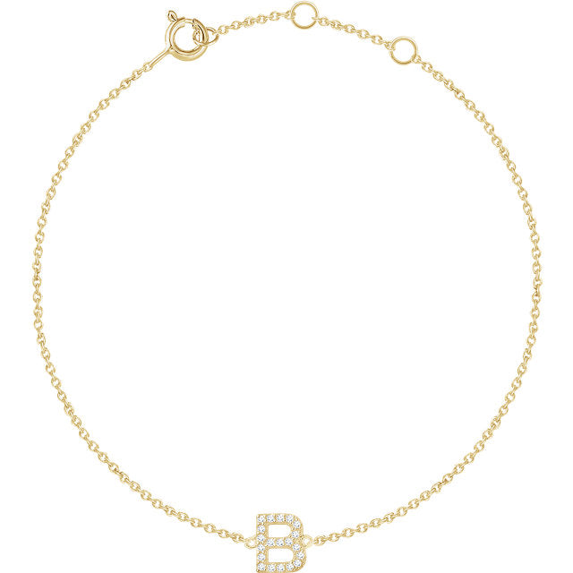 14k Yellow Gold Natural  Diamond Initial Bracelet