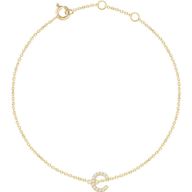 14k Yellow Gold Natural  Diamond Initial Bracelet