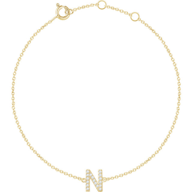 14k Yellow Gold Natural  Diamond Initial Bracelet