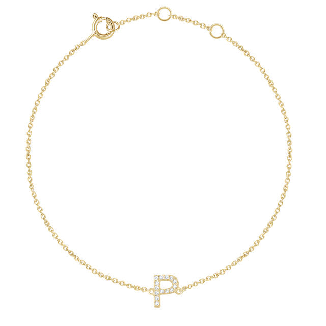 14k Yellow Gold Natural  Diamond Initial Bracelet