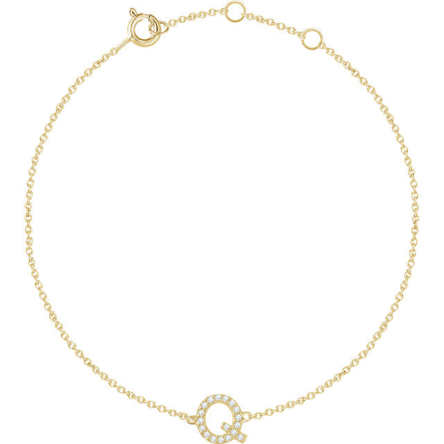 14k Yellow Gold Natural  Diamond Initial Bracelet