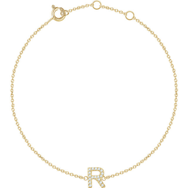 14k Yellow Gold Natural  Diamond Initial Bracelet