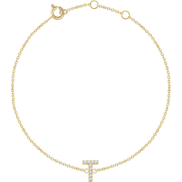 14k Yellow Gold Natural  Diamond Initial Bracelet