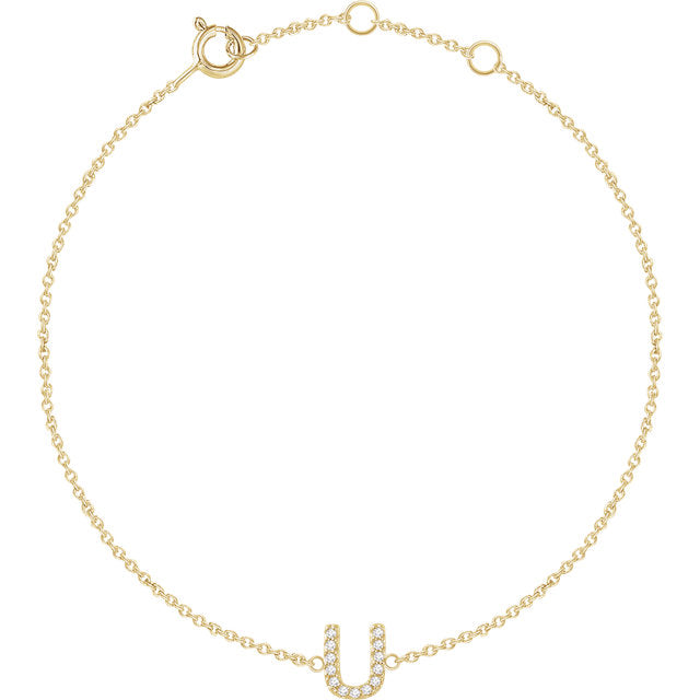 14k Yellow Gold Natural  Diamond Initial Bracelet