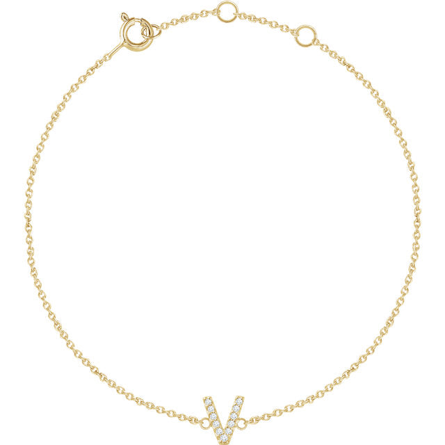 14k Yellow Gold Natural  Diamond Initial Bracelet