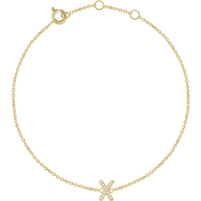 14k Yellow Gold Natural  Diamond Initial Bracelet