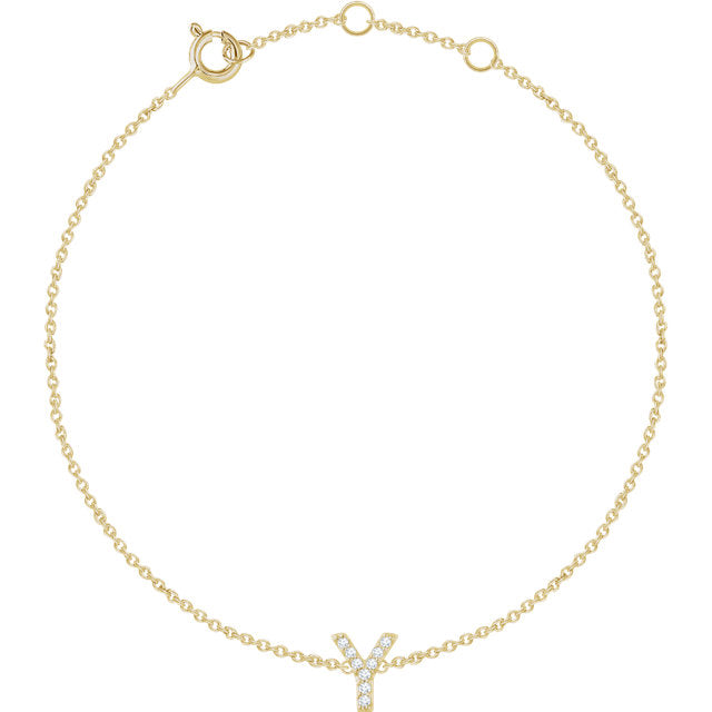14k Yellow Gold Natural  Diamond Initial Bracelet