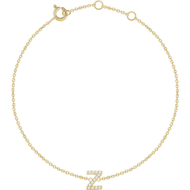 14k Yellow Gold Natural  Diamond Initial Bracelet