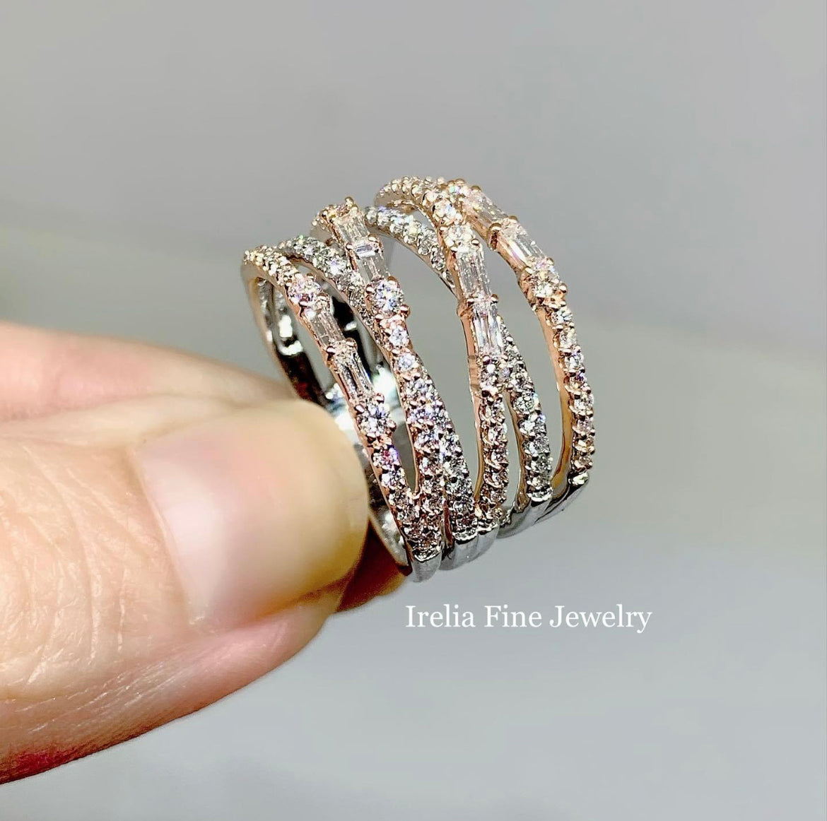 14K White & Rose Gold 1 CTW Diamond Overlapping , Negative Space Ring, Size 7