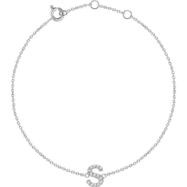 14k White Gold Diamond Initial Bracelet