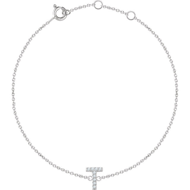 14k White Gold Diamond Initial Bracelet