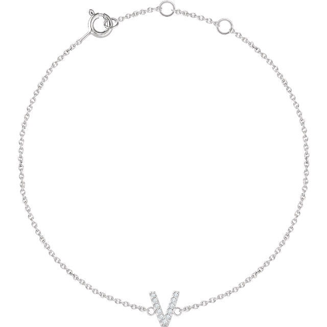 14k White Gold Diamond Initial Bracelet