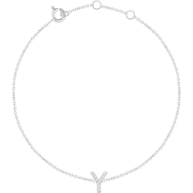 14k White Gold Diamond Initial Bracelet