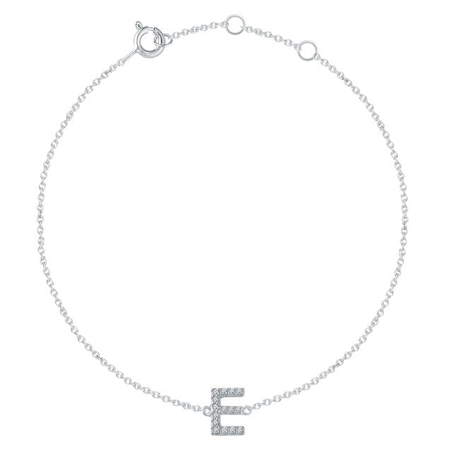 14k White Gold Diamond Initial Bracelet