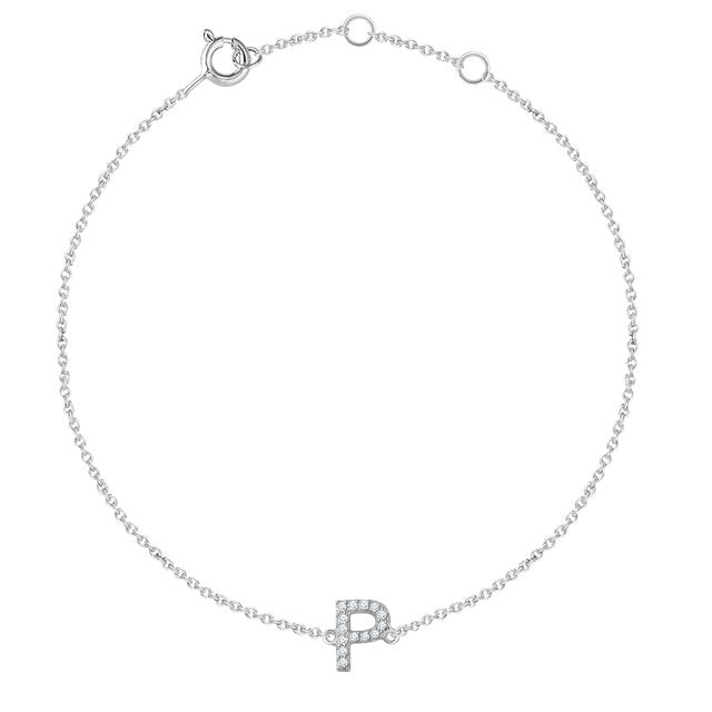 14k White Gold Diamond Initial Bracelet